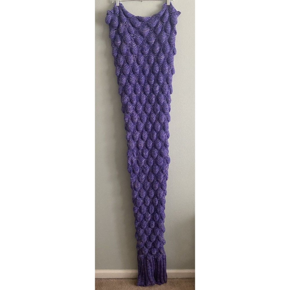 Mermaid Knit Blanket Tail Scalloped Crochet Purple